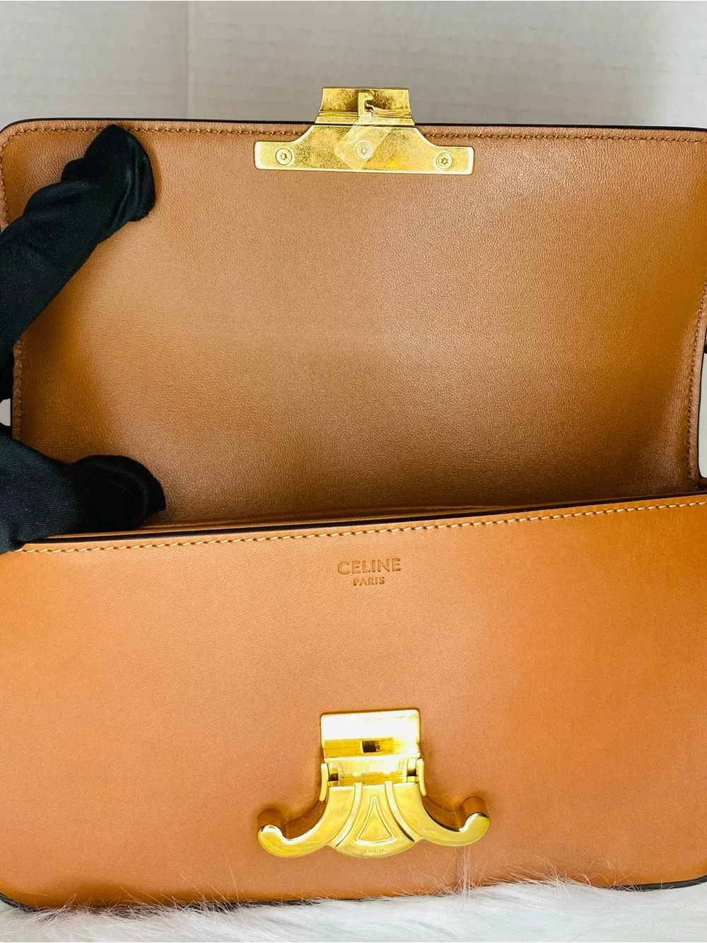 Celine Triomphe Cognac Leather Shoulder Bag with Gold - Picture 7 of 8